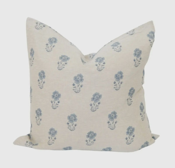 Signature Linen Petite Blue Floral Pillow Cover - Image 3