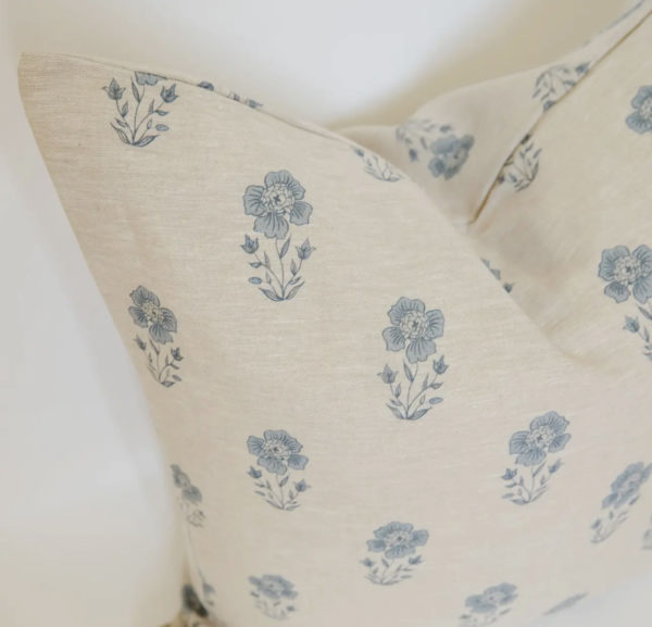 Signature Linen Petite Blue Floral Pillow Cover - Image 4