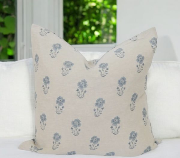 Signature Linen Petite Blue Floral Pillow Cover